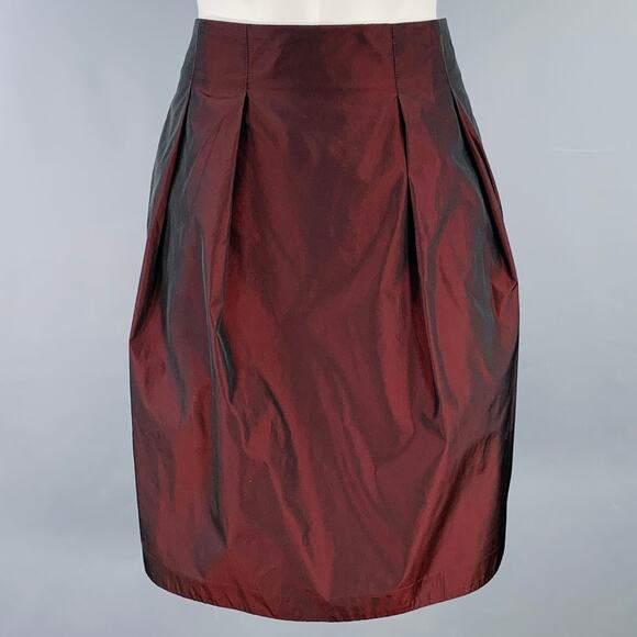 BURBERRY Size 4 Burgundy Polyester Taffeta Pleated Below Knee Skirt - Picture 1 of 5